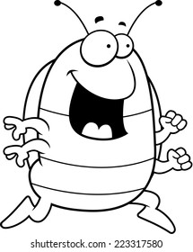 A happy cartoon pill bug running and smiling.