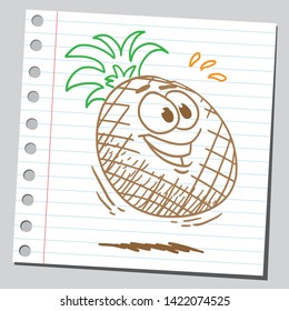 Happy cartoon pineapple is smiling. 