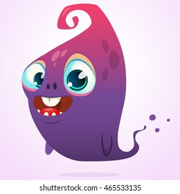 Happy cartoon pink and blue ghost. Vector Halloween monster character isolated