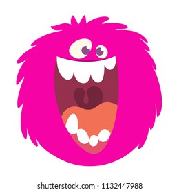 Happy Cartoon Pink Monster Head Smiling With A Big Mouth. Vector  Illustration For Halloween