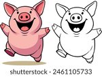 happy cartoon pink pig goes for a hug
