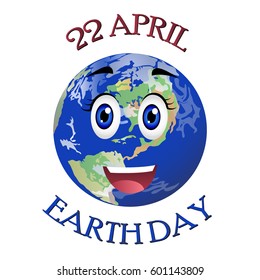 Happy cartoon planet Earth. Vector illustration for International Earth Day