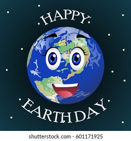 Happy cartoon planet Earth. Vector illustration for International Earth Day