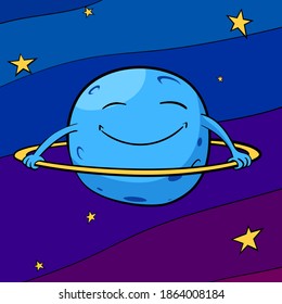Happy cartoon planet with ring 