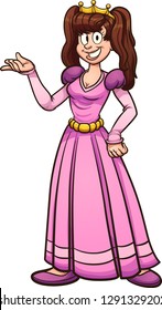 Happy cartoon princess with pink dress. Vector clip art illustration with simple gradients. All in a single layer. 
