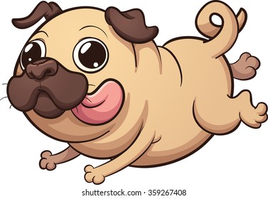 Happy cartoon pug running. Vector clip art illustration with simple gradients. All in a single layer. 