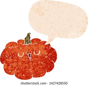 calabaza alegre de caricatura con burbuja de habla en un estilo retro angustiado estilo texturado