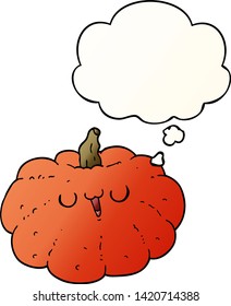 happy cartoon pumpkin with thought bubble in smooth gradient style