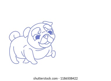 Happy cartoon puppy cute little dog home pets sketch doodle horizontal vector illustration