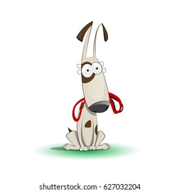 Happy cartoon puppy with leash waiting for walk. Vector illustration