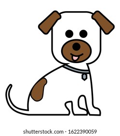 Happy cartoon puppy, Portrait of cute little friendly dog wearing collar with tag. Vector illustration. Isolated on transparent background.