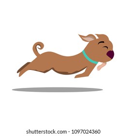 Happy cartoon puppy running, flying in a jump. Dog. Vector illustration. Isolated on white background.