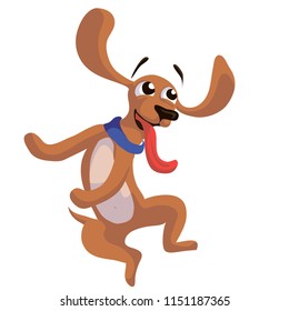 Happy cartoon puppy sitting. Dog friend. Vector illustration. Isolated on white background.