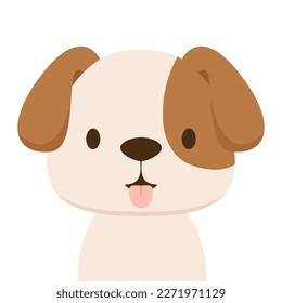 Happy cartoon puppy sitting, Portrait of cute little dog wearing collar. Vector illustration. Isolated on white background.