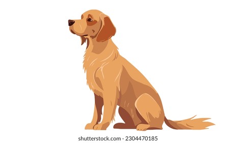 Happy cartoon puppy sitting, Portrait of cute little dog wearing collar. Dog friend. Vector illustration. Isolated on white background.