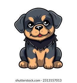 Happy cartoon puppy sitting, portrait of a cute little dog. Vector illustration. Isolated on white background