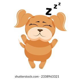 Happy cartoon puppy sitting, Portrait of cute little dog wearing collar. Dog friend. Vector illustration. Isolated on white background.