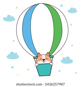 Happy cartoon puppy sitting, Portrait of cute little dog. Dog friend. Vector illustration. Isolated on white background.