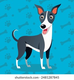 Happy cartoon puppy standing, Portrait of cute little dog. Dog friend. Vector illustration. Cute cartoon dog or puppy character design with flat color. Jack Russell Terrier dog