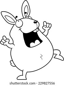 A happy cartoon rabbit dancing and smiling.