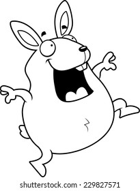 A happy cartoon rabbit jumping and smiling.