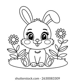 Happy Cartoon Rabbit Line Art	