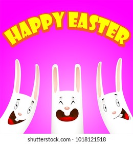 Happy cartoon rabbits. Easter concept banner. Vector