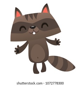 Happy cartoon raccoon jumping. Vector illustration of small raccoon character isolated