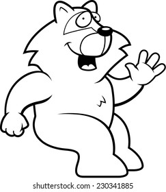 A happy cartoon raccoon sitting and smiling.
