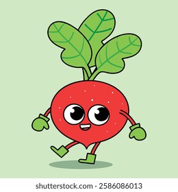 Happy Cartoon Radish Character with Smile and Cute Face
