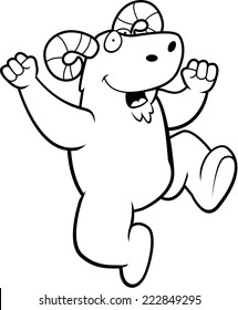 A happy cartoon ram jumping and smiling.
