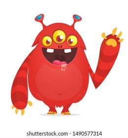 Happy Cartoon Red Alien Three Eyes Stock Vector (Royalty Free ...