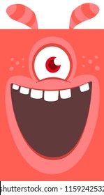 Happy cartoon red monster screanimg. Yelling angry monster expression. Halloween vector illustration