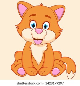 Happy cartoon redhead cat isolated on a vanilla background. Graphic element for print design, greeting card, poster and t-shirt. Vector illustration.