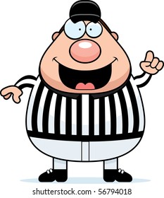 A happy cartoon referee making the call.