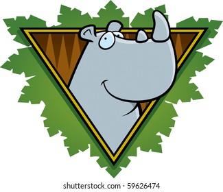 A happy cartoon rhino on a safari themed icon.