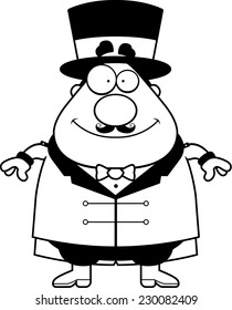 A happy cartoon ringmaster standing and smiling.