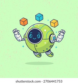 Happy Cartoon Robot Building Patterns with Geometric Objects – Adorable Flat Vector Design for Educational and Creative Use