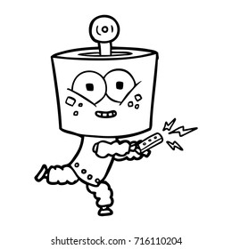 happy cartoon robot with remote control