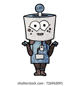 happy cartoon robot shrugging shoulders