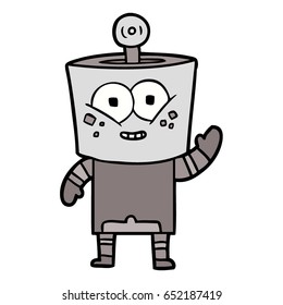 happy cartoon robot waving hello