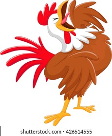 Happy cartoon rooster crowing 