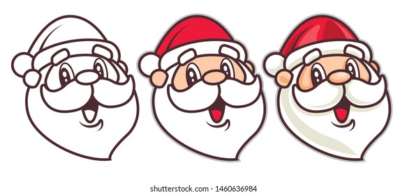 Happy Cartoon Santa Claus Head set. Merry Christmas - vector