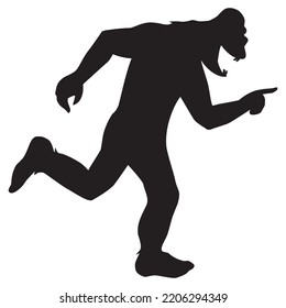 A Happy Cartoon Sasquatch Is Running And Laughing In Silhouette