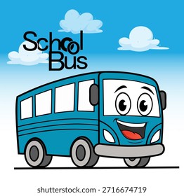 Ilustración vectorial de autobús escolar de dibujos animados feliz