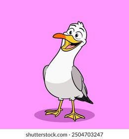 Happy Cartoon Seagull Illustration Beach Bird Character