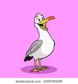 Happy Cartoon Seagull Illustration Beach Bird Character