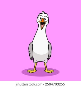 Happy Cartoon Seagull Illustration Beach Bird Character