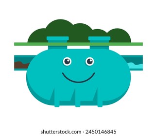 Happy cartoon septic tank - rural sewage system, wastewater