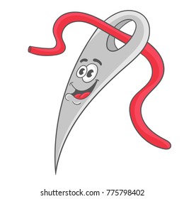 happy cartoon sewing needle and thread. vector illustration